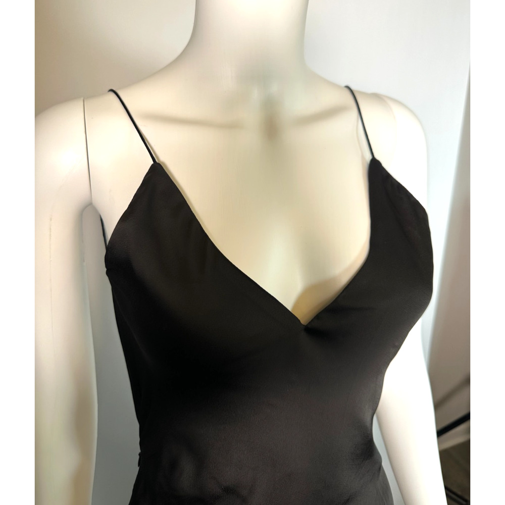 NWT Commense Black Satin Backless Maxi Dress Size XS Minimalist Slip EveningGown - Picture 3 of 8